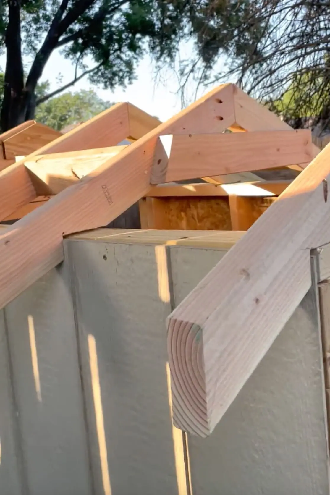 Adding trusses for chicken coop roof.